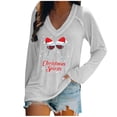 thumbnail image 2 of PVCS T-shirt Décontracté pour Femmes à Col en V de Noël Imprimé à Manches Longues, 2 of 4
