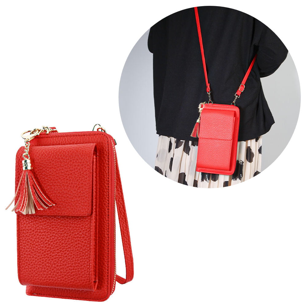Leather Clutch Wallet Crossbody Purse with Dedicated Cell Phone Compartment - Red - www.bagssaleusa.com ...
