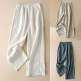 thumbnail image 6 of Lovskoo Wide Leg Pants for Women Cotton and Linen Pocket Summer Elastic Solid Color High Waist Thin Straight Leg Casual Pants Navy, 6 of 6