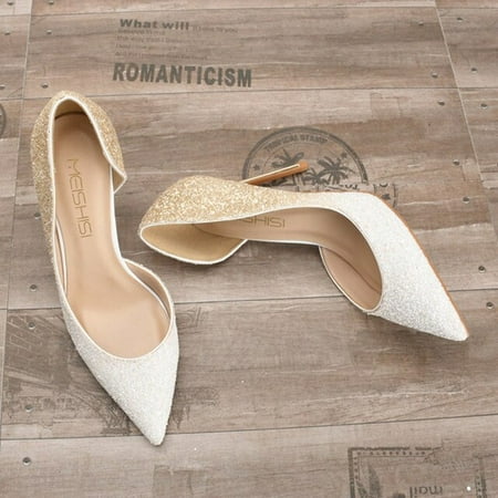

YCNYCHCHY Big Size 34-46 Elegant Romantic Shiny Pumps Fashion Woman Sequin Stilettos High Heels Work Pointed Toe Wedding Shoes