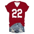 thumbnail image 4 of WEIWEN V Neck T Shirts for Women Number 22 Player Uniform #22 Sports Team Fan Tshirts Trendy Fitness Clothing Womens Summer Tops Basic Tees Red, S, 4 of 4