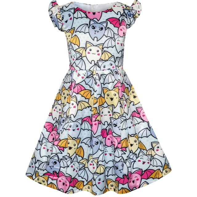 Robe Fille Halloween Costume Imprimé Chauve-Souris Robe Dessin Animé 5 Ans
