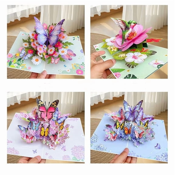 NWJ 3D Pop-Up Birthday Card with Flowers & Butterflies – Creative Thank You Greeting Card for Parents, Teachers, or Friends, Aesthetic INS-Style Gift