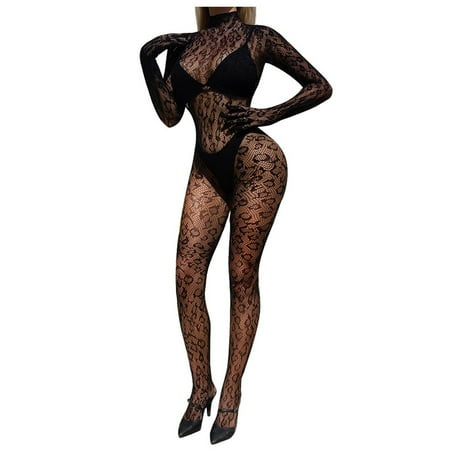 Xiaoxatg Womens Lingerie Sexy Women s Solid Color Sexy See Through Mesh Long Sleeve Mesh Stockings Sexy Lingerie