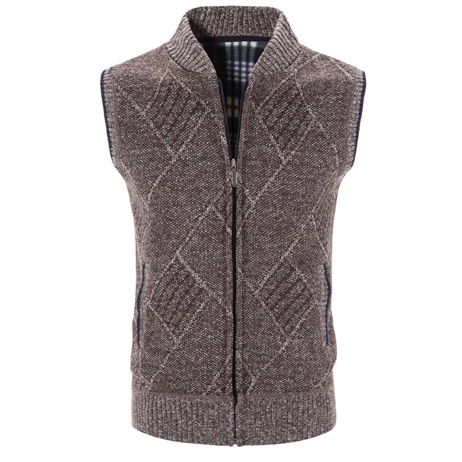 Plus Size Sweater Vest New Mens Stand Collar Plus Velvet Pattern