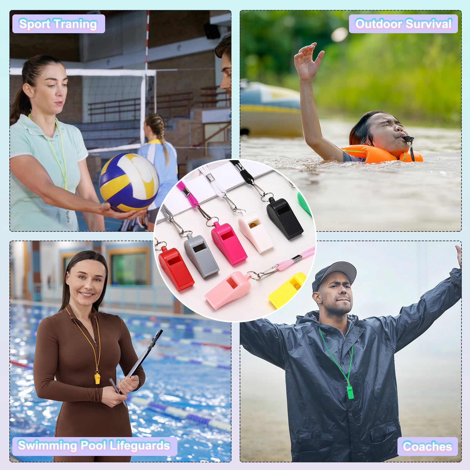 Uxcell Plastic Whistles with Lanyard, Training Sports Gather Whistles Loud Crisp Sound Colorful Bulk Whistle 20 Pcs & White -Fitting for (Coaches/Referee/Outsides/Team Events)