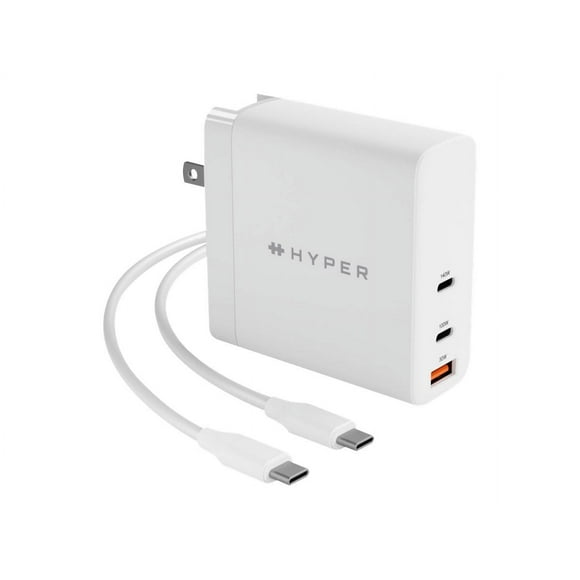 HyperJuice - Power adapter - 140 Watt - PD 3.0, QC 3.0, Power Delivery 3.1 - 3 output connectors (USB, 2 x USB-C) - on cable: USB-C - white - United States