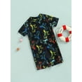 thumbnail image 3 of Arvbitana Toddler Baby Boys One Piece Rush Guard Swimsuit Cartoon Dinosaur Print Zipper Short Sleeve Swimwear Romper Summer Beach One Pieces Bathing Suit for Child 6M-5T, 3 of 9