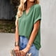thumbnail image 4 of Camisa de manga corta con cuello en V para mujer, informal, elegante, color puro, suelta, cómoda, con cuello en V, Top verde XL, 4 of 8