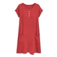 thumbnail image 6 of Bxsruta Women's Casual Short Sleeve Crew Neck Cotton Dress with Pockets Loose Fit Knee Length Loungewear for Daily Wear, 6 of 7
