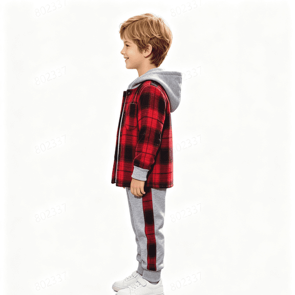 GXWEA Boys Clothes Sweatsuit Set Hoodie Plaid Shirt and Jogger Pants for Kids Fall Outfits