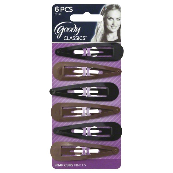 Goody Goody Classics Snap Clips, Metal Hair Clips, Brown and Black, 6