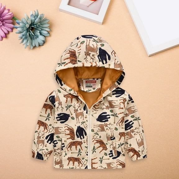 CPNG Boys Rain Jacket Toddler Kids Waterproof Animal Fleece Lined Warm Snow Coat Hooded Zipper Lightweight Windbreaker Casual Rainproof Raincoats