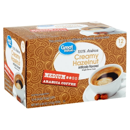 Great Value 100% Arabica Creamy Hazelnut Coffee Pods, Medium Roast, 12