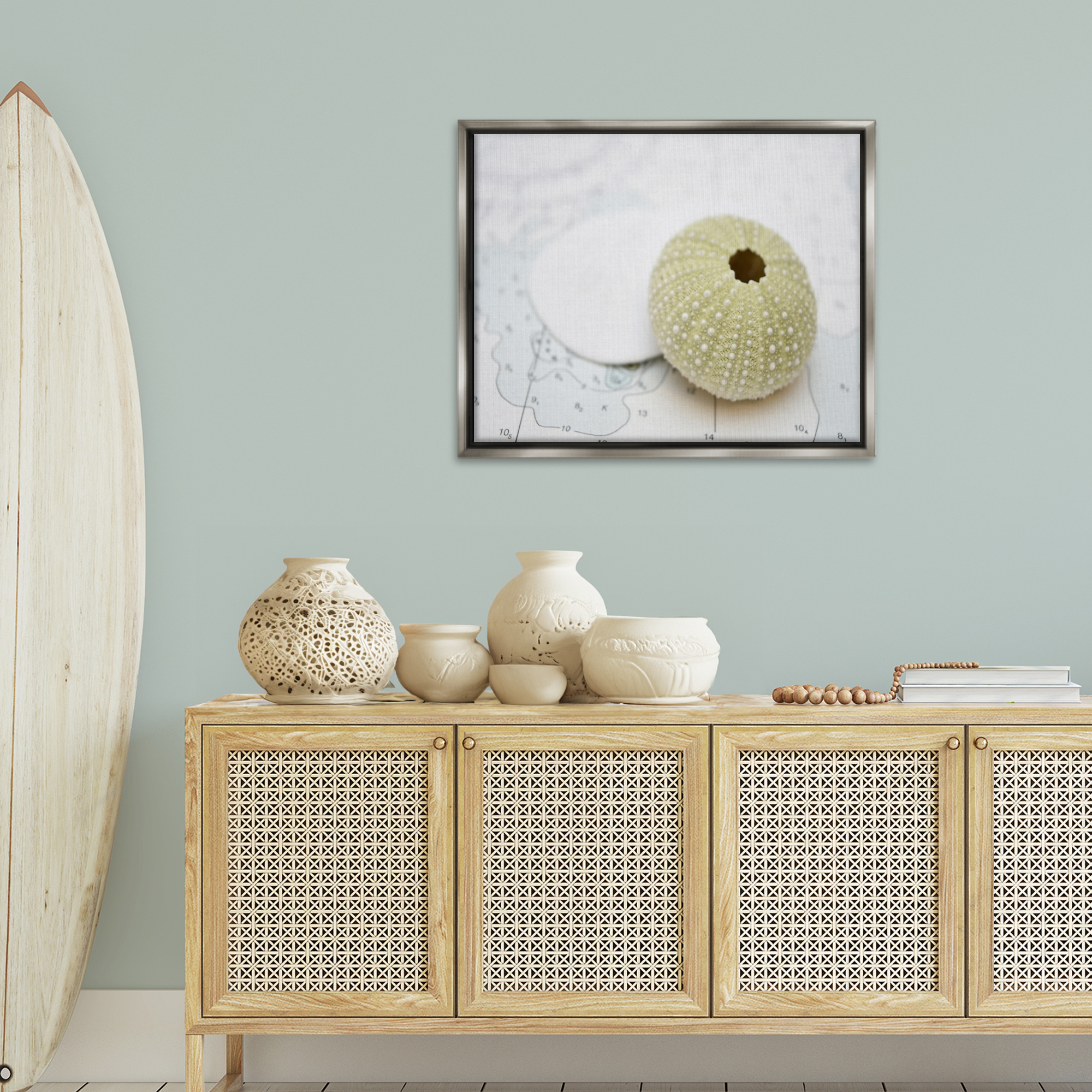Stupell Industries Aquatic Sea Urchin Nautical & Beach Photography Gray Floater Framed Canvas Art Print Wall Art, 31 x 25