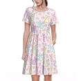 thumbnail image 1 of Easygdp Colorful Bunny para Vestido Transpirable de Mujer, Vestido Suelto de Manga Corta con Pliegues y Bolsillos para el Verano, 1 of 6