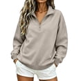 thumbnail image 2 of Hurxie Womens Quarter Zip Pullover Casual Shirts Half Zip Sweatshirts 1/4 Zip Pullover Women Pullover Sweatshirts Beige,L, 2 of 7