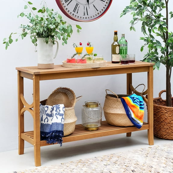 Cambridge Casual Abbington Teak Wood Rectangle Patio Console Table, Natural