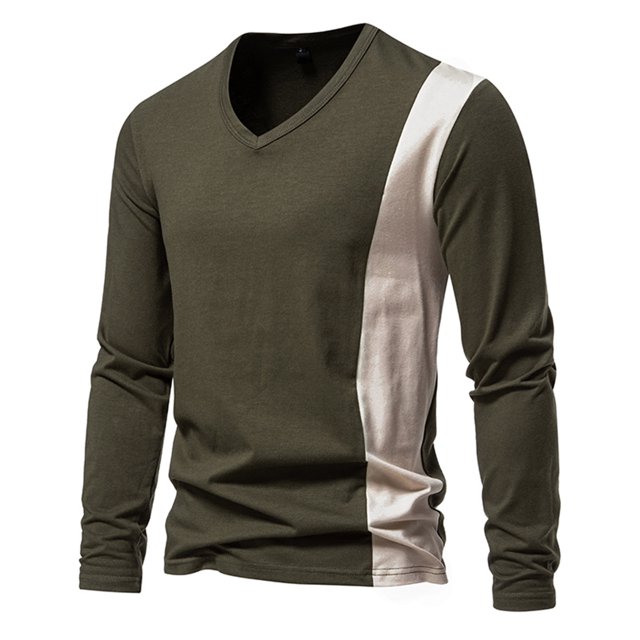Blusas y camisas de manga larga con cuello en V para hombre, pulóveres casuales de retazos, camisetas de manga larga con cuello en V, blusas para hombre.