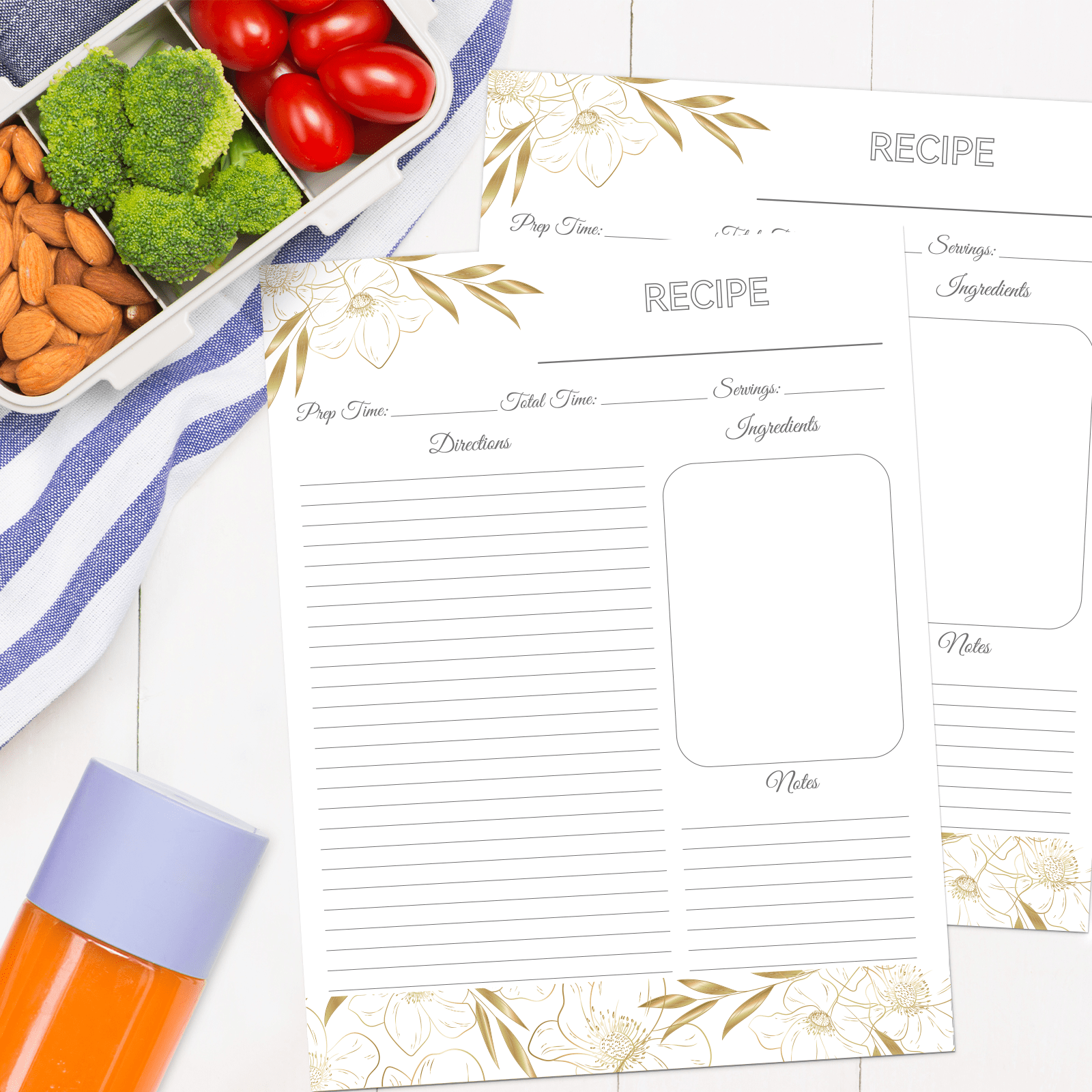 Recipe Binder 8.5x11 3 Ring with Plastic Sleeves & 30 Blank Full-Page Recipe Cards, Cookbook Binder to Write in Your Own Recipes (Black Floral)