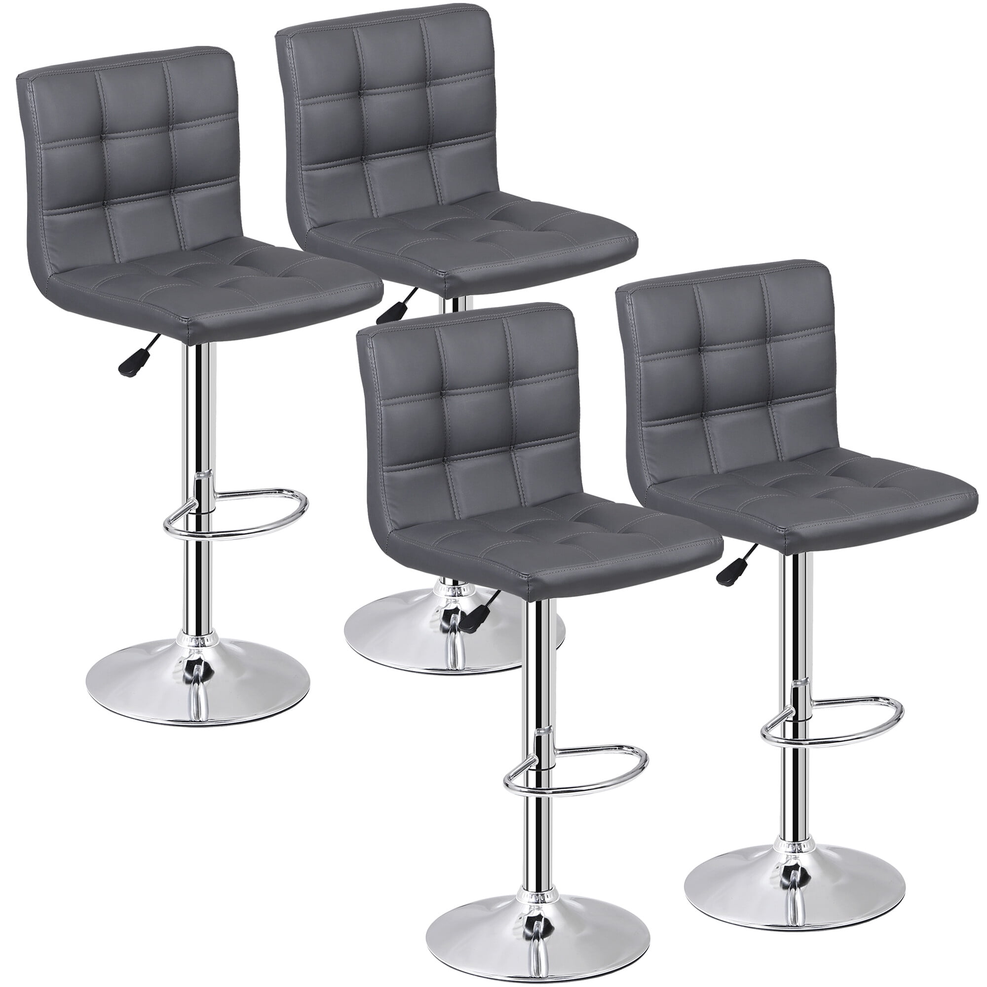 ZenSports Set of 4 Adjustable Stool W/Back - PU Leather Swivel Barstools Bar Indoor Kitchen Counter Stool Gray