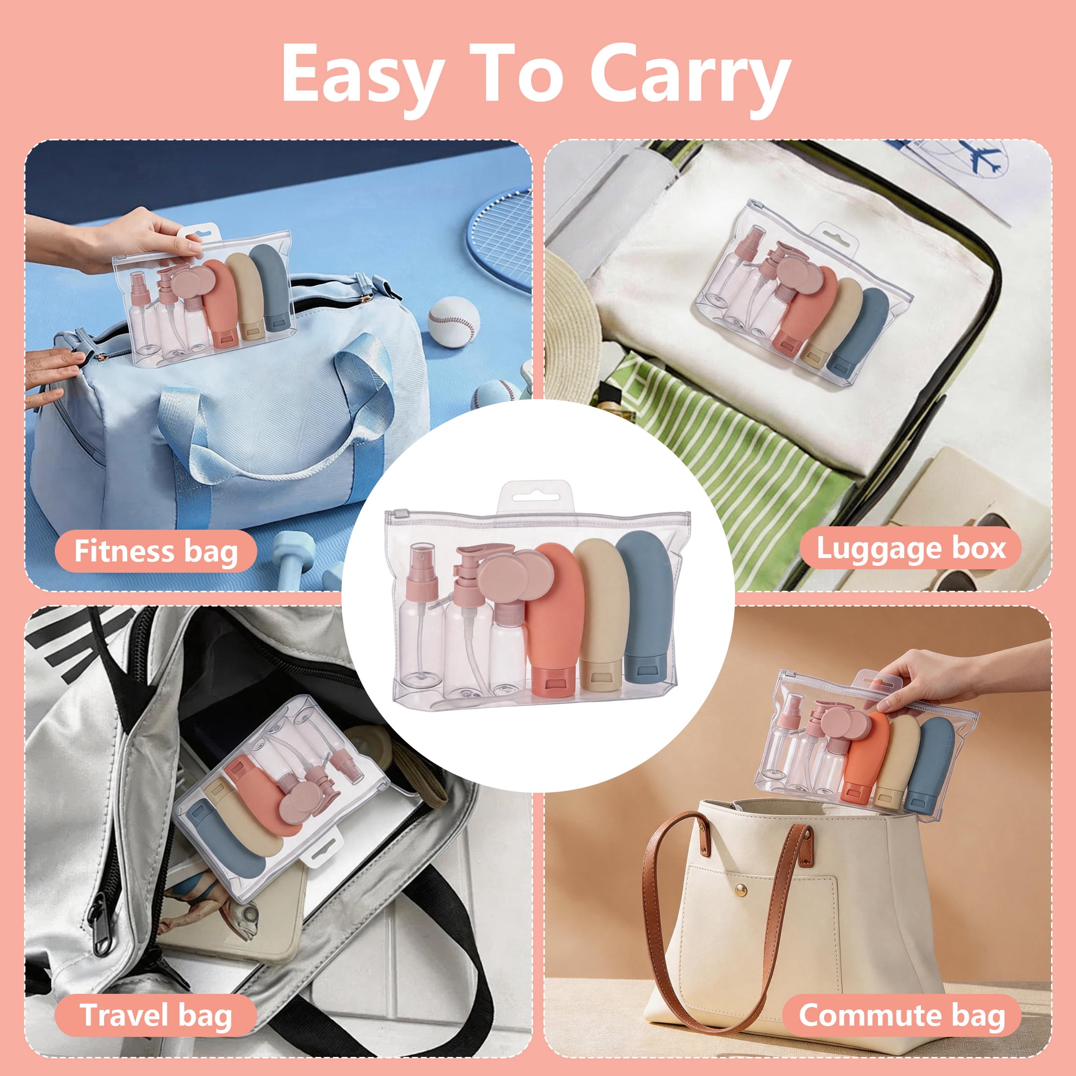 8 Pcs Travel Size Bottles Kit, Leakproof Empty Cosmetic Containers, Portable Refillable Squeeze Bottles for Travel, Business Trip, Outdoor Use