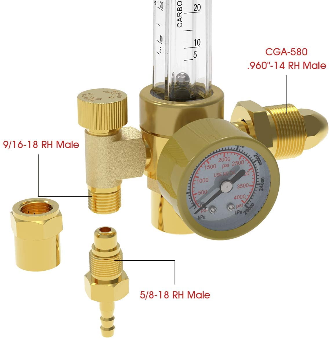 YesWelder Durable Argon/CO2 Mig Tig Gas Flow Meter, 0-4000 PSI, 1 Piece