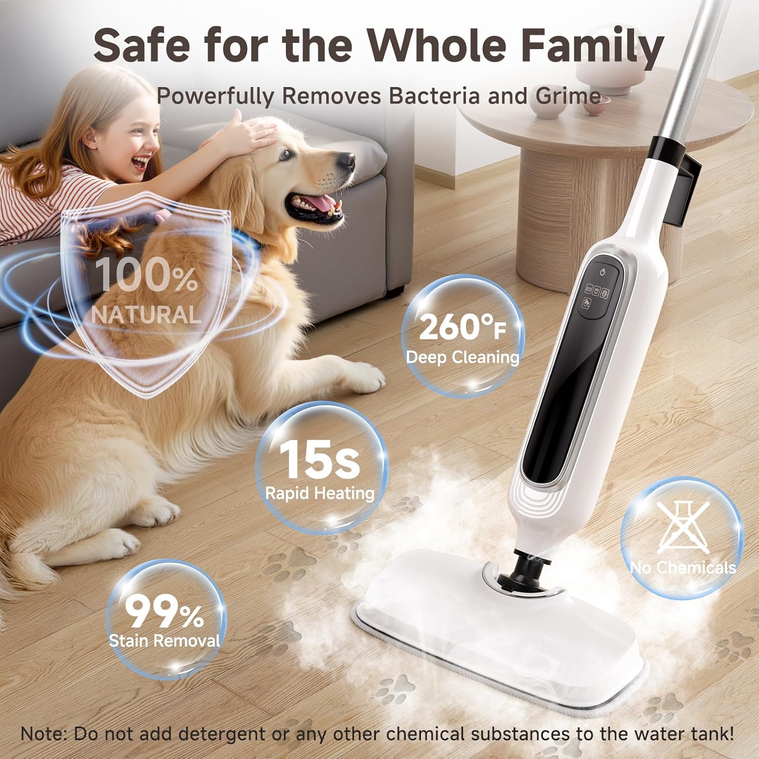 12-in-1 Steam Mop and Detachable Handheld Cleaner, 23-Foot Cord, 3 Steam Settings with LED Display, for Floors, Bathrooms, Windows, Upholstery, Fabrics, Tile Grout, and Carpets
