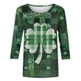 thumbnail image 4 of successthop St Patricks Day Shirts Womens Green Plaid Oversized Plus Size Crewneck Shirts 3/4 Sleeve Lightweight Outfits, 4 of 4
