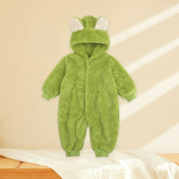 Jinhomg Newborn Toddler Baby Jumpsuit Cute Frog Hooded Romper Soft Cozy Flannel One Piece Bodysuit Infant Photo Shoots Outfits Spring Saving Green 73