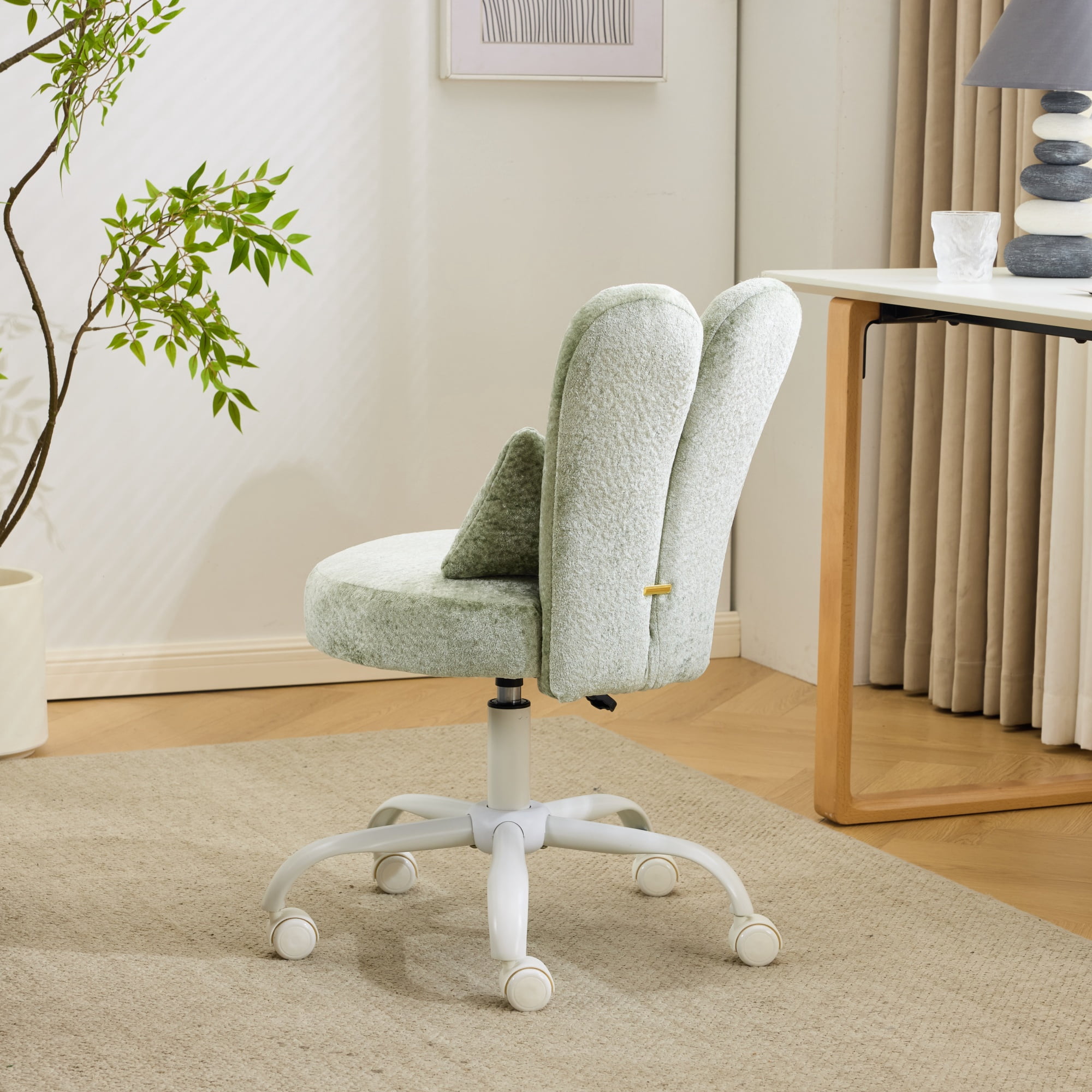 Ktaxon Plush Velvet Office Chair, Rabbit Ear Backrest Vanity Chair, Adjustable Swivel Reading Chair for Home Office Green