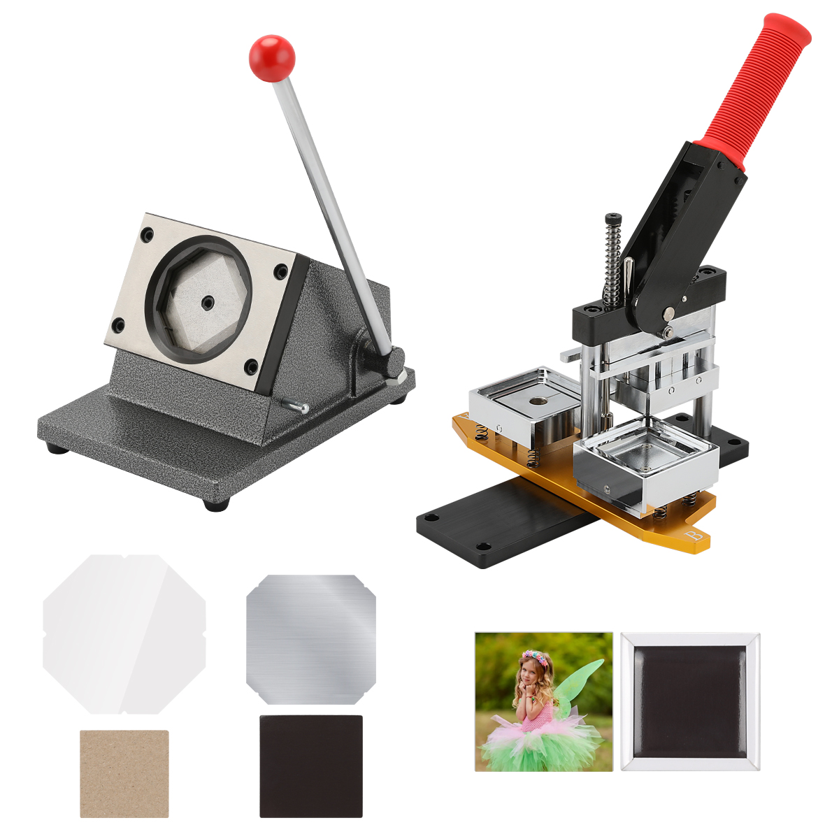 2x2inch Magnet Maker Machine DIY Photo Magnet Making Machine, Press Machine+Paper Cutter+100sets Materials