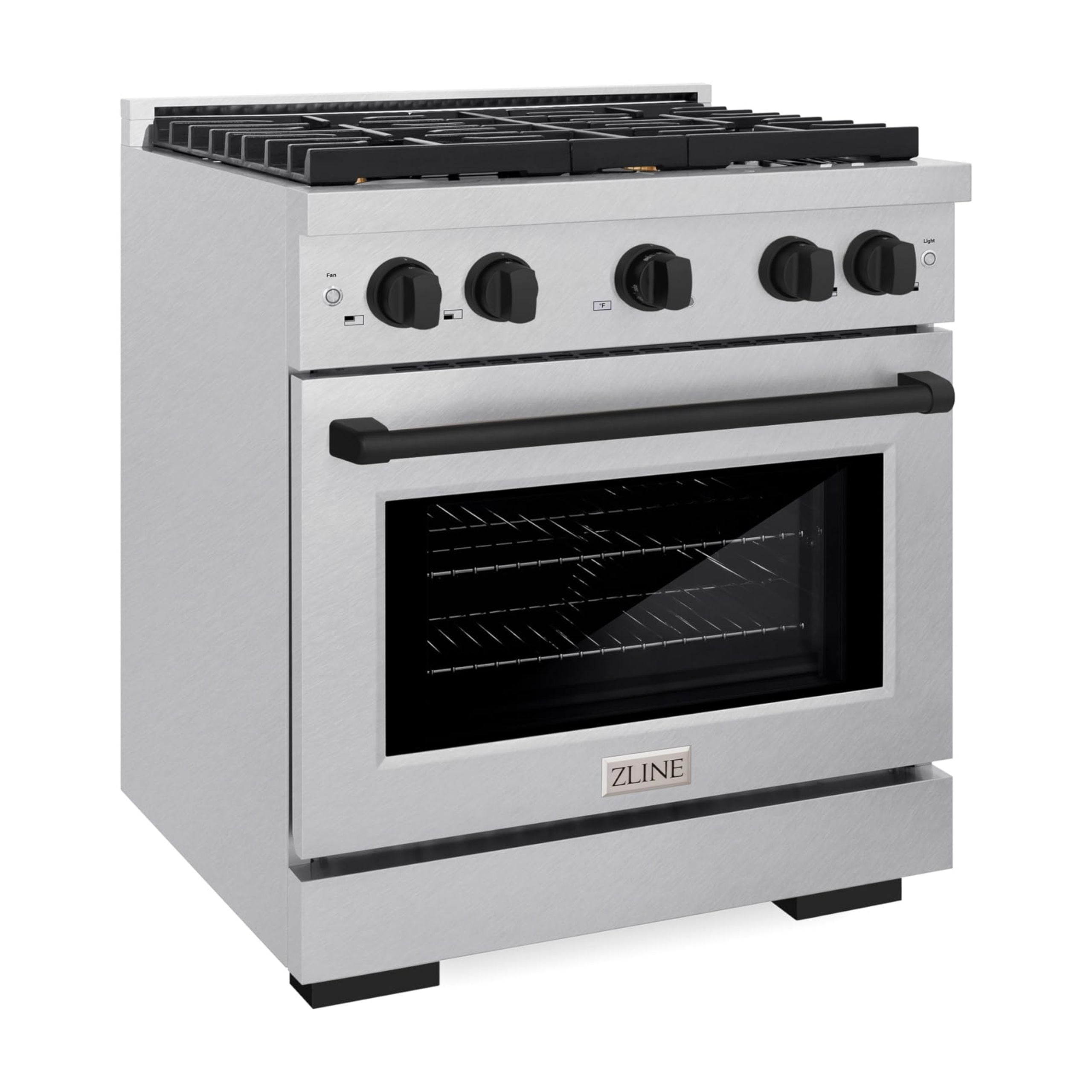 ZLINE Autograph 30" 4.2 cu. ft. Paramount Dual Fuel Range with 4 Burners in DuraSnowÂ® Stainless Steel with Matte Black Accents, SDRSZ-30-MB