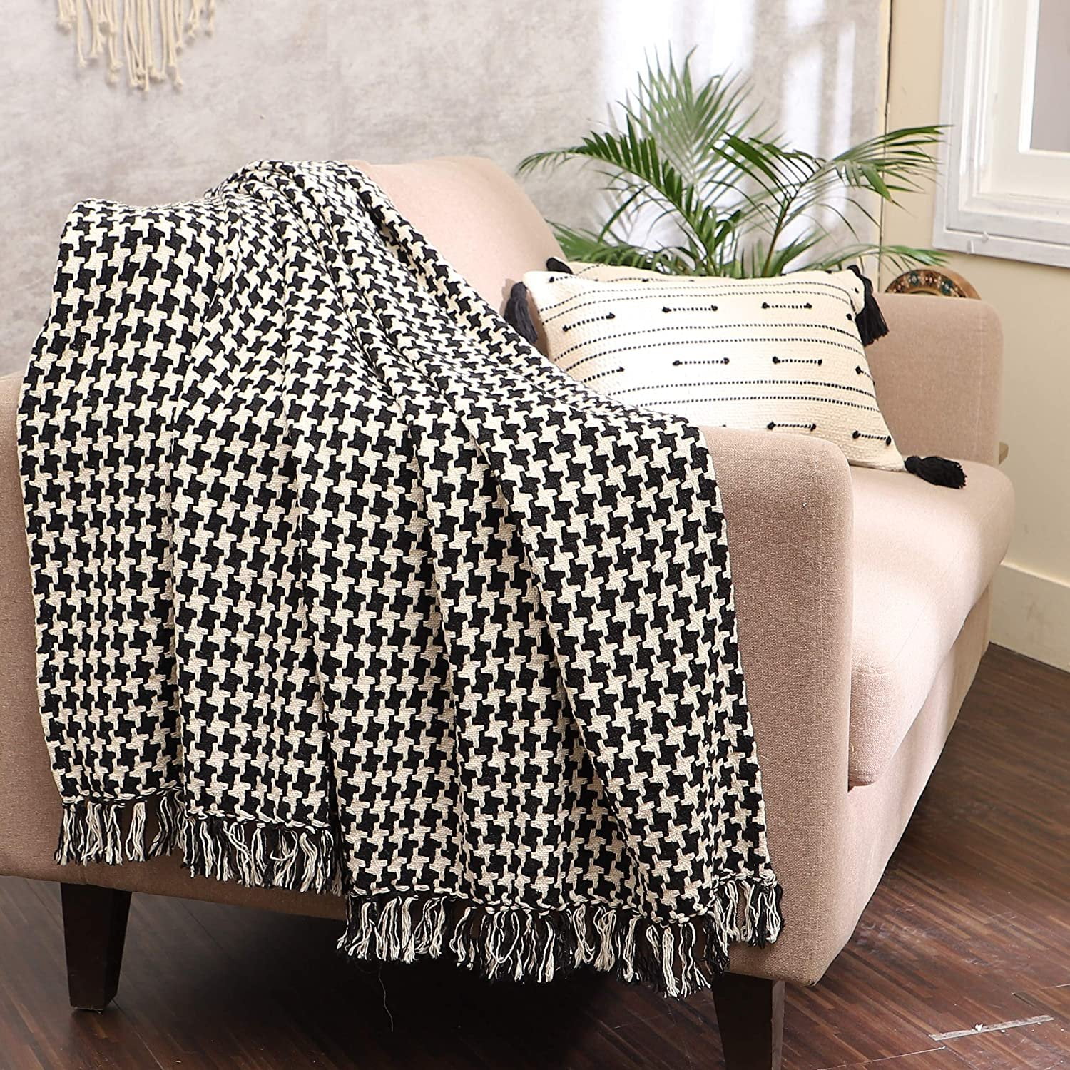 REDEARTH Classic Throw Blanket -Medium Weight Soft Lap Bed Throw for Sofa  Bed Couch Chairs loveseats car, Living, Indoor/Outdoor use 100% Cotton  50x60; Houndstooth Sand Black - Walmart.com