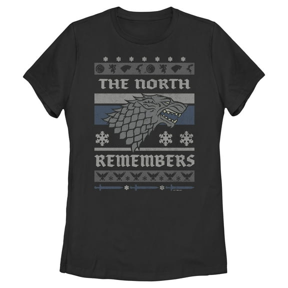 Women's Game of Thrones The North Remembers Ugly Christmas Sweater  Graphic Tee Black 2X Large