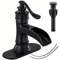 Oil Rubbed Bronze Waterfall Bathroom Basin Faucet Sink Vanity Mixer with Drain