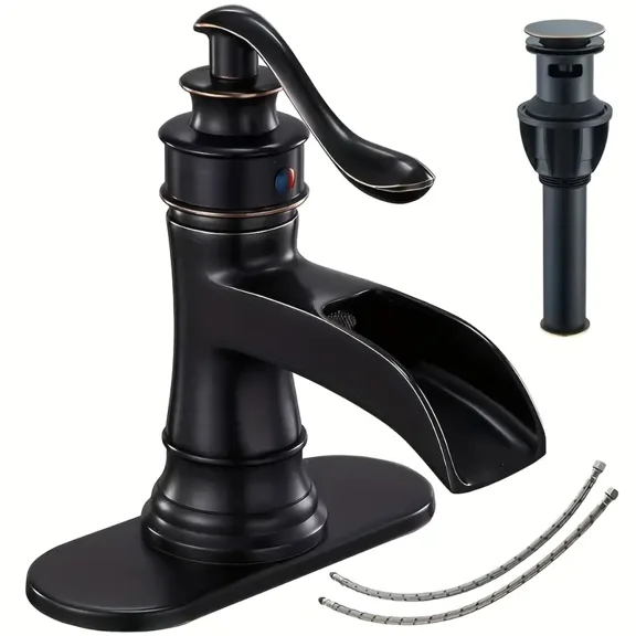 Oil Rubbed Bronze Waterfall Bathroom Basin Faucet Sink Vanity Mixer with Drain