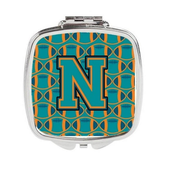Carolines Treasures  Letter N Football Aqua - Orange & Marine Blue Compact Mirror