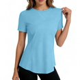 thumbnail image 2 of ZQUUVOU Women's Sun Shirts Short Sleeve Ice Silk Sun Protection Top Solid Crewneck Cooling Breathable Lightweight Shirts Blue, 2 of 5