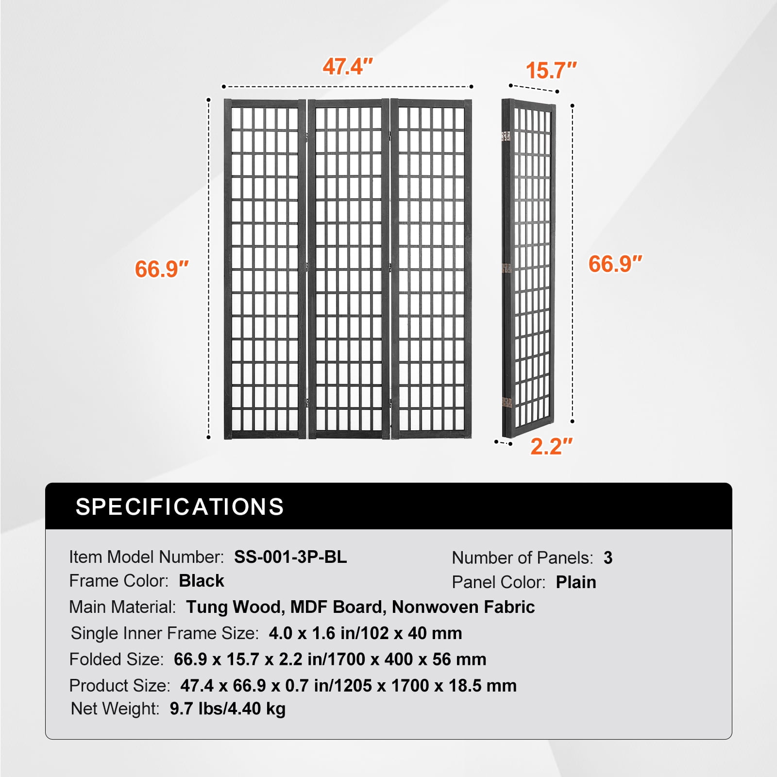 KFFKFF Partition Screen, Tri-Fold Japanese Style Room Separator, Indoor Wooden Foldable Privacy Barrier, Portable Japanese Design Dividing Panels, Ideal for Home Office, Restaurant
