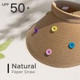 thumbnail image 3 of Sombrero de paja con parte superior vacía y botón de color con circunferencia de la cabeza de 56-58 cm para mujer, sombrero de verano de ala grande con protección solar, sombrero de playa, 3 of 5