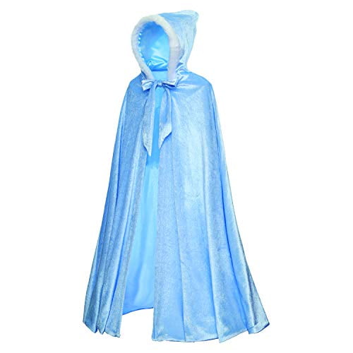 Girls Princess Elsa Velvet Hooded Cape Cloak - Long Dress Up Costume For Halloween & Parties