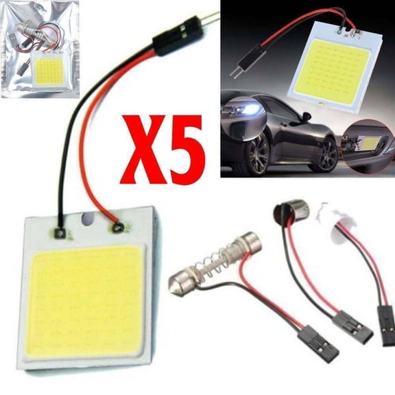 5Pcs 48 SMD Cob Led 12V White Light Car Interior Panel Lights Dome Lamp Bulb