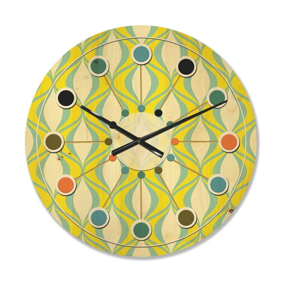 Designart 'Abstract Retro Geometrical Design Pattern III' Mid-Century Modern Wood Wall Clock
