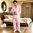 thumbnail image 6 of Couple Matching Pajamas Button Down Solid Sleepwear Women and Mens Pajamas Long Sleeve Soft Loungewear 2 Pcs Pj Set Pink XXXL, 6 of 7