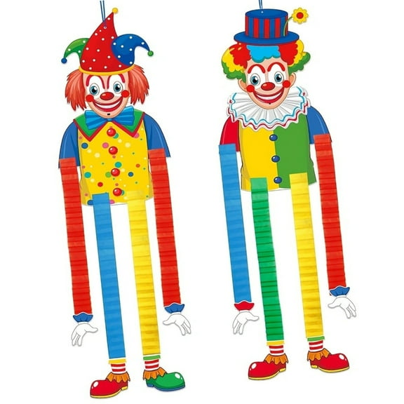2Pcs Paper Clown Figures Hanging Ornament For Holiday Gatherings And Birthday Halloween Carnival Party Decoration