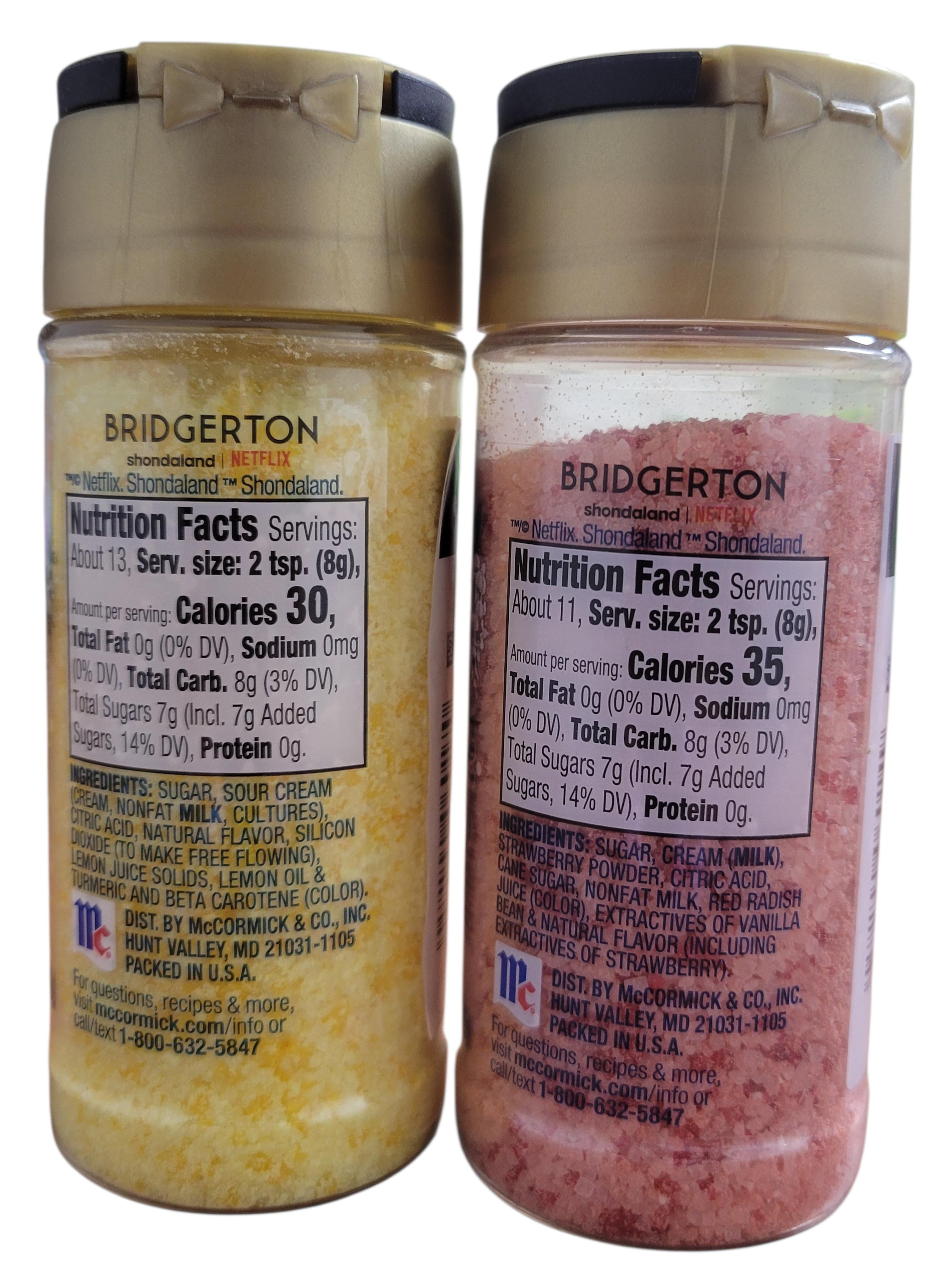 McCormick Bridgerton  Finishing Sugars 2 Pack: Sweet Lemon (3.6oz) and Strawberries and Cream (3.16oz)