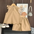thumbnail image 6 of NAISIBABY Girl's Outfits 2-Piece, Sleeveless Pleated Bowknot Tops Elastic Waist Shorts Kids 2025 Summer Cute Sets Khaki 2-3T, 6 of 6
