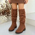 thumbnail image 2 of PFWOWB Girls Slouchy Knee-High Boots Faux Suede Pull-On Tall Boots with Low Block Heel (Brown,3.5), 2 of 5