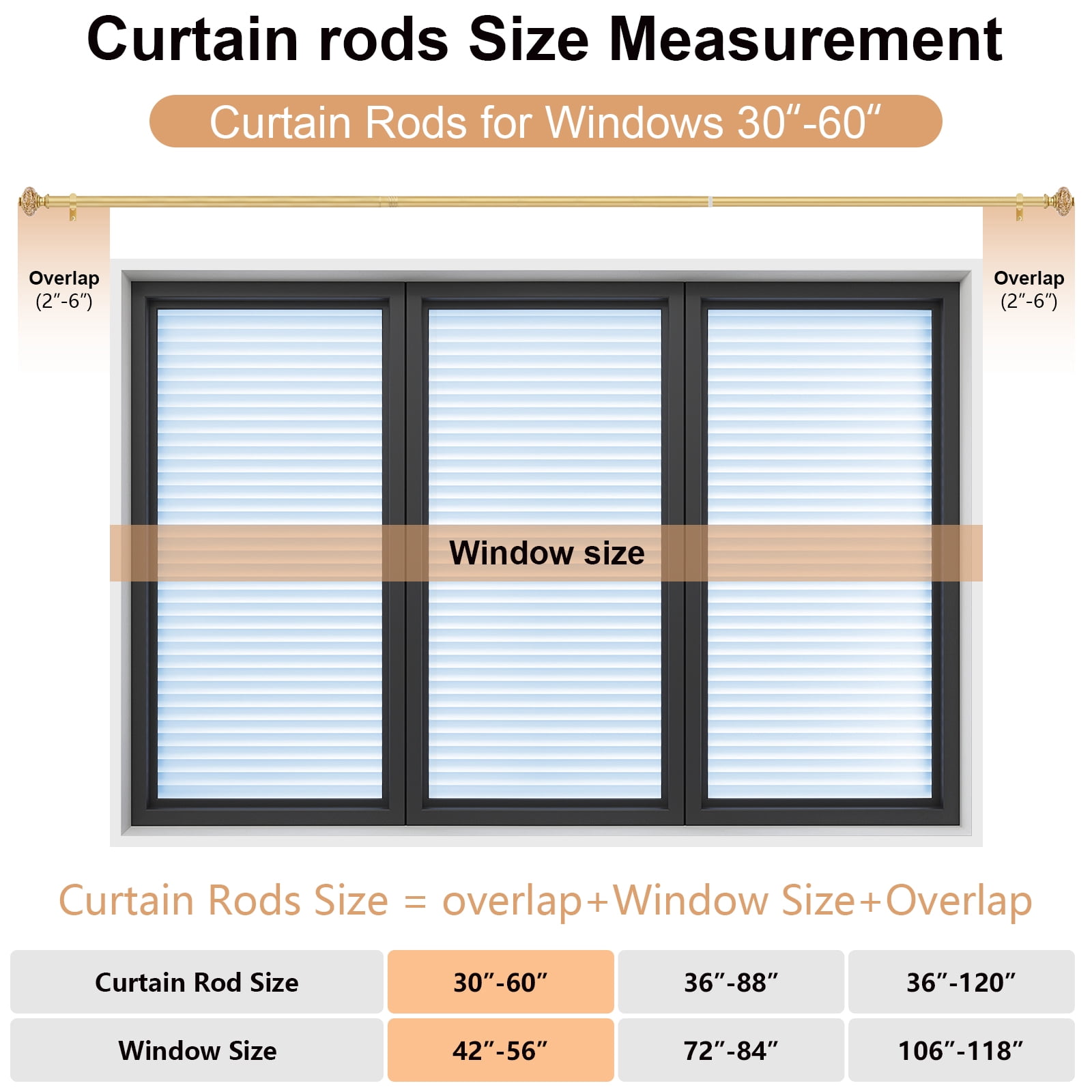 OLV Curtain Rods 30-60" Heavy Duty with Vintage Foil Crystal Finials,Gold